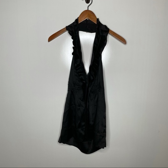 BCBGMAXAZRIA Black Silk Halter Top Small - Picture 2 of 8